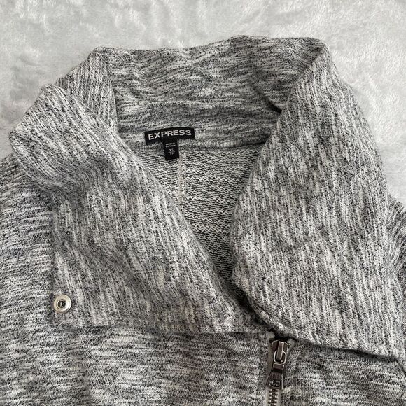 Express Sweater Womens Extra Small Heather Grey Cropped Full Zip Mock Neck* - Picture 3 of 13